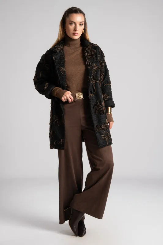 Coat-Cardigan Fluffy Floral Details