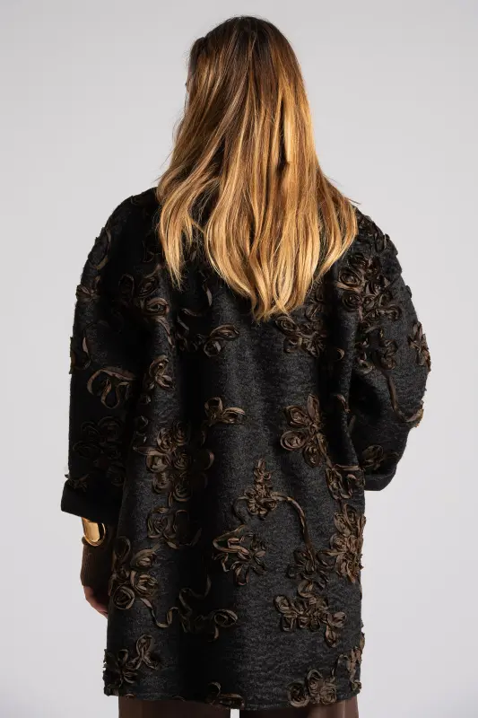 Coat-Cardigan Fluffy Floral Details