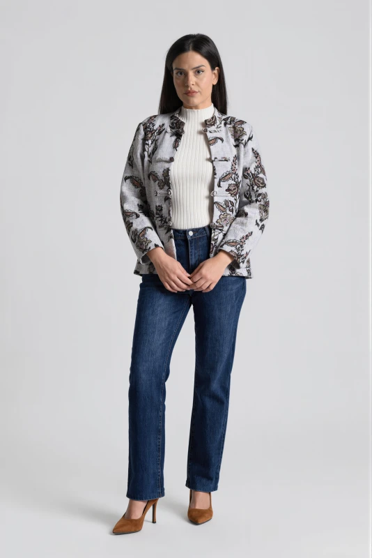 Coat Floral with a Mao Collar