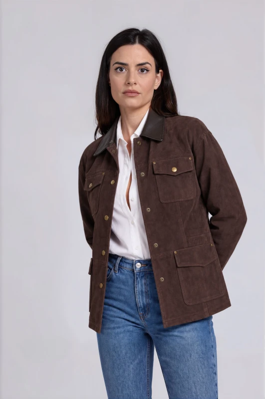 Outerwear Suede with Leatherette Collar