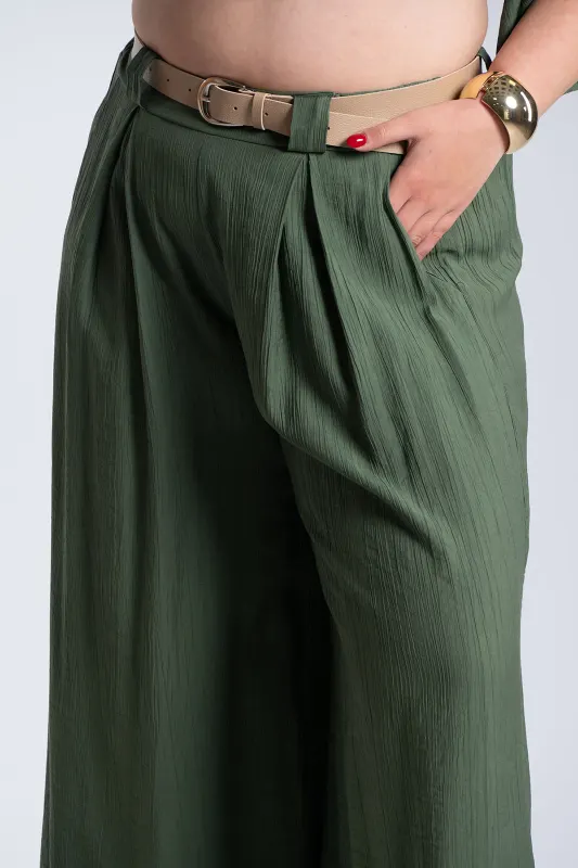 Παντελόνα Εφέ Πλισέ Με Ζώνη