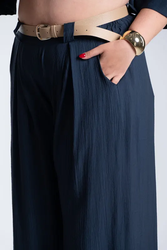 Παντελόνα Εφέ Πλισέ Με Ζώνη