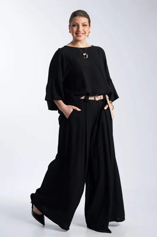 Παντελόνα Εφέ Πλισέ Με Ζώνη