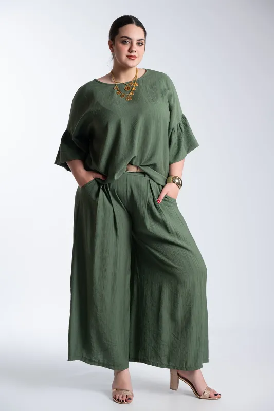 Παντελόνα Εφέ Πλισέ Με Ζώνη