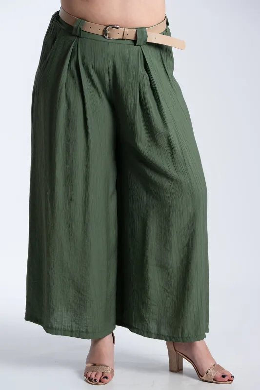 Παντελόνα Εφέ Πλισέ Με Ζώνη