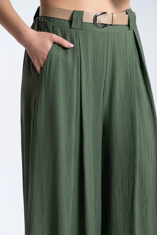 Παντελόνα Εφέ Πλισέ Με Ζώνη