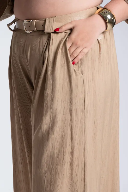 Παντελόνα Εφέ Πλισέ Με Ζώνη