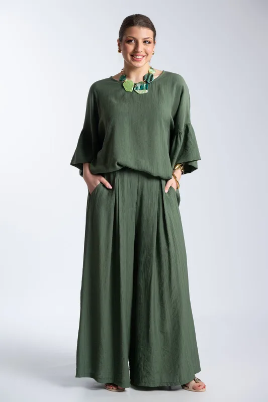 Παντελόνα Εφέ Πλισέ Με Ζώνη