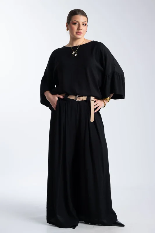 Παντελόνα Εφέ Πλισέ Με Ζώνη