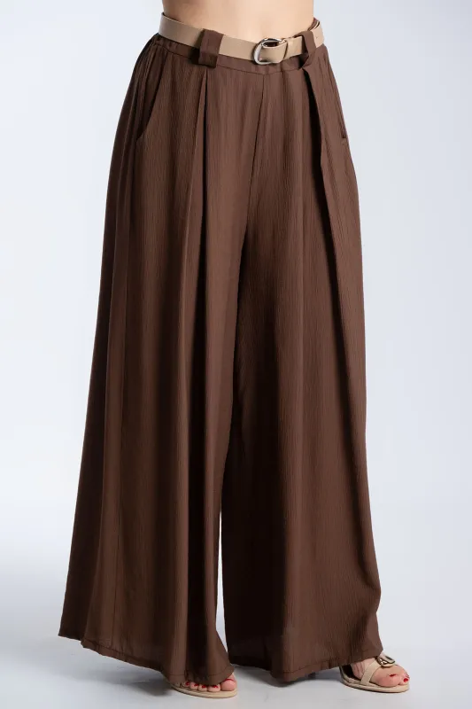 Παντελόνα Εφέ Πλισέ Με Ζώνη