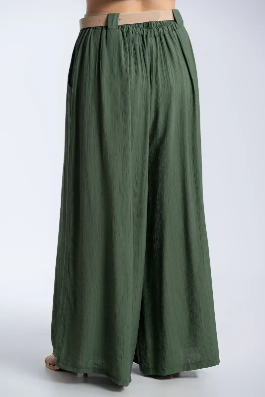 Παντελόνα Εφέ Πλισέ Με Ζώνη