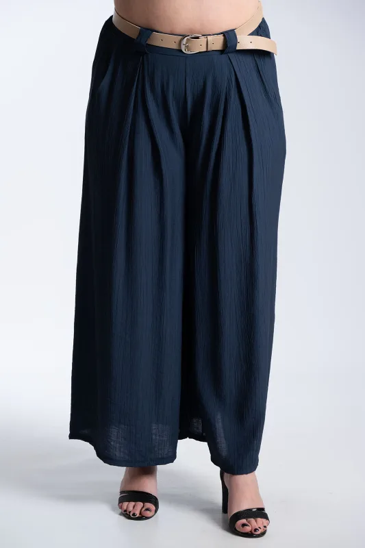 Παντελόνα Εφέ Πλισέ Με Ζώνη