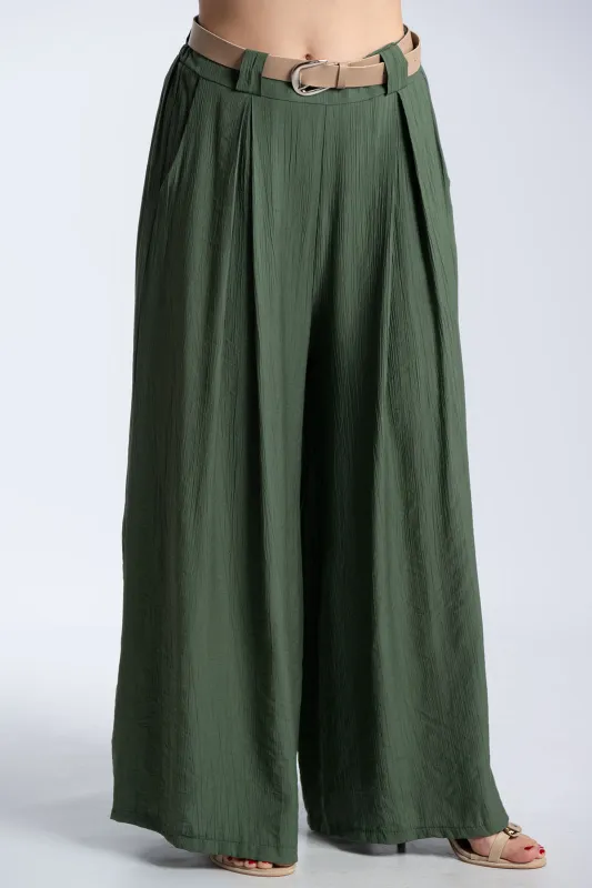 Παντελόνα Εφέ Πλισέ Με Ζώνη