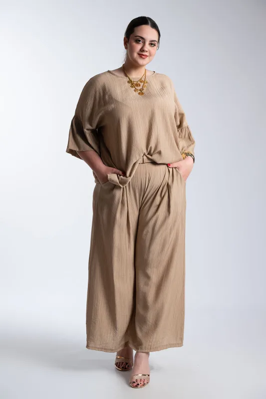 Παντελόνα Εφέ Πλισέ Με Ζώνη