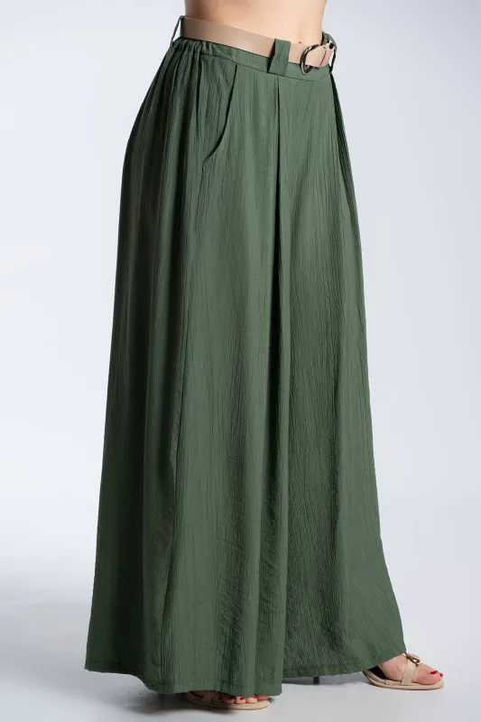 Παντελόνα Εφέ Πλισέ Με Ζώνη