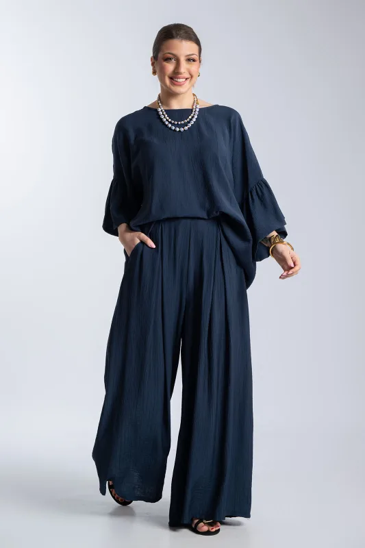 Παντελόνα Εφέ Πλισέ Με Ζώνη