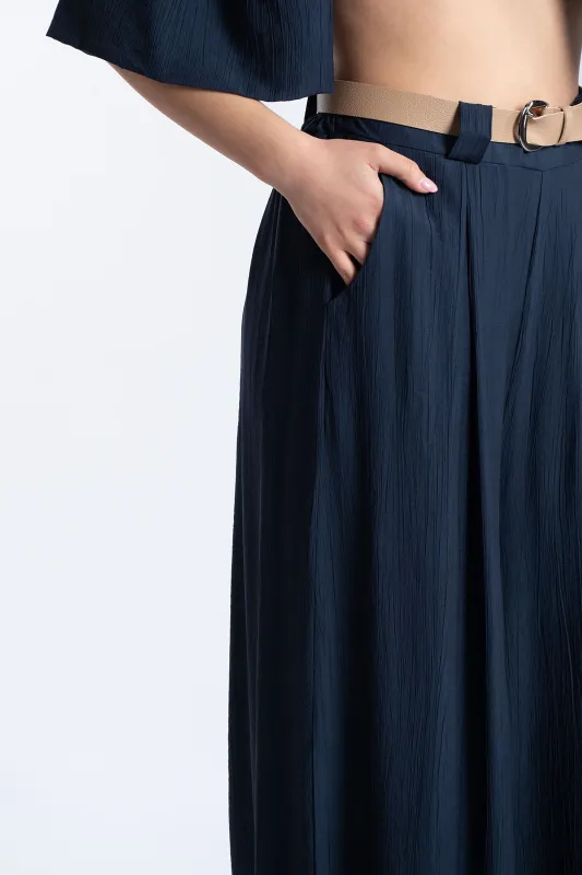 Παντελόνα Εφέ Πλισέ Με Ζώνη