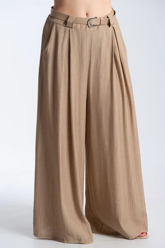 Παντελόνα Εφέ Πλισέ Με Ζώνη