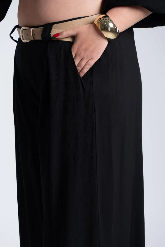 Παντελόνα Εφέ Πλισέ Με Ζώνη