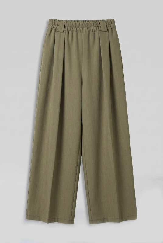Pants Solid Color Bold Pleats 