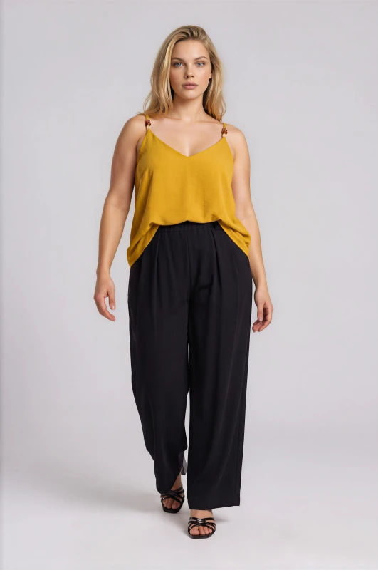 Pants Solid Color Bold Pleats 