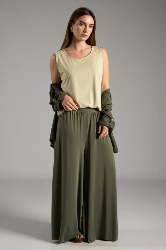 Pants Solid Color Elastic 