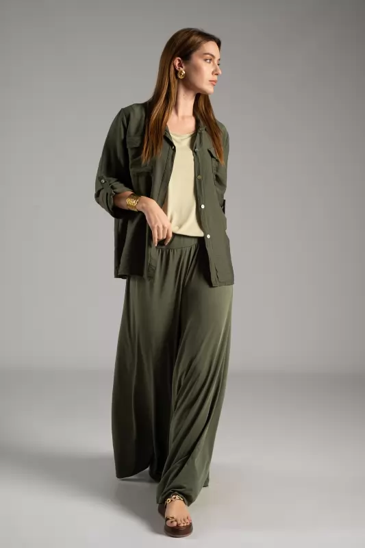 Pants Solid Color Elastic 