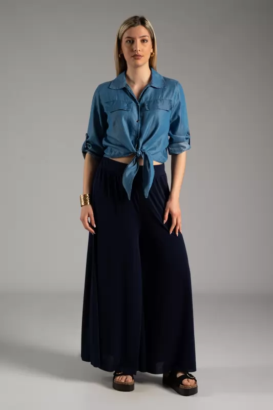 Pants Solid Color Elastic 