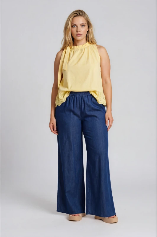 Pants Solid-Color Pockets Elastic Waistband