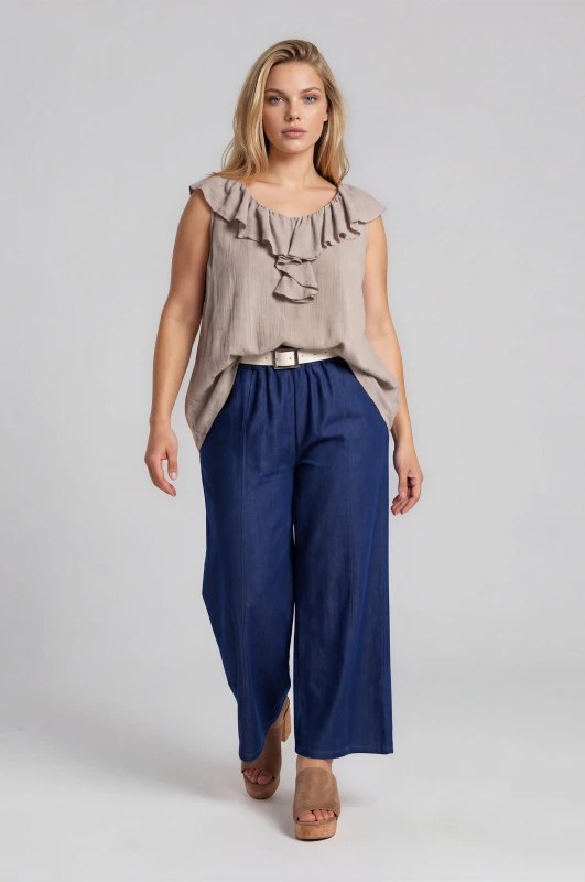 Pants Solid Color Pockets Belt 
