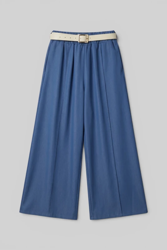 Pants Solid Color Pockets Belt 
