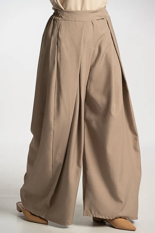 Pants Solid Color Wide Leg Pleats