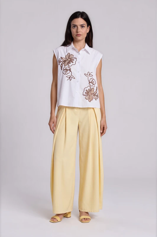 Pants Solid Color Wide Leg Pleats