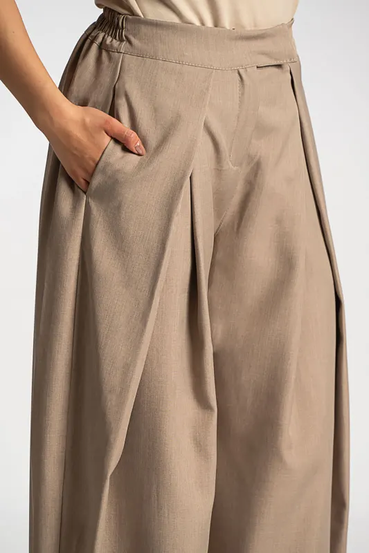 Pants Solid Color Wide Leg Pleats