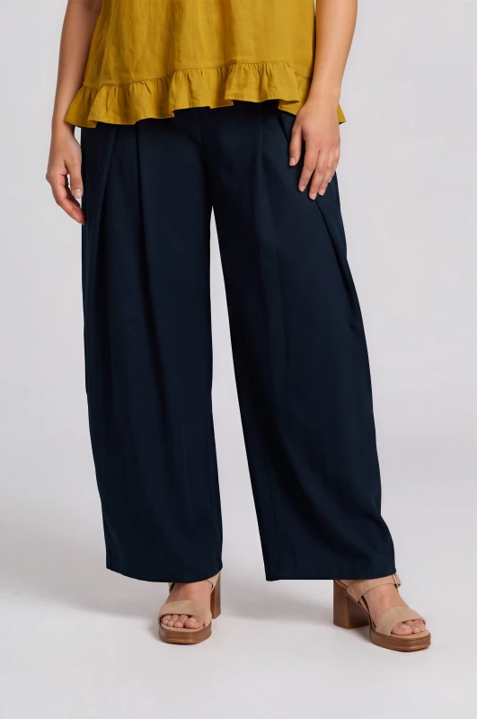 Pants Solid Color Wide Leg Pleats