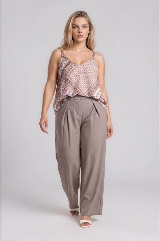 Pants Solid Color Wide Leg Pleats
