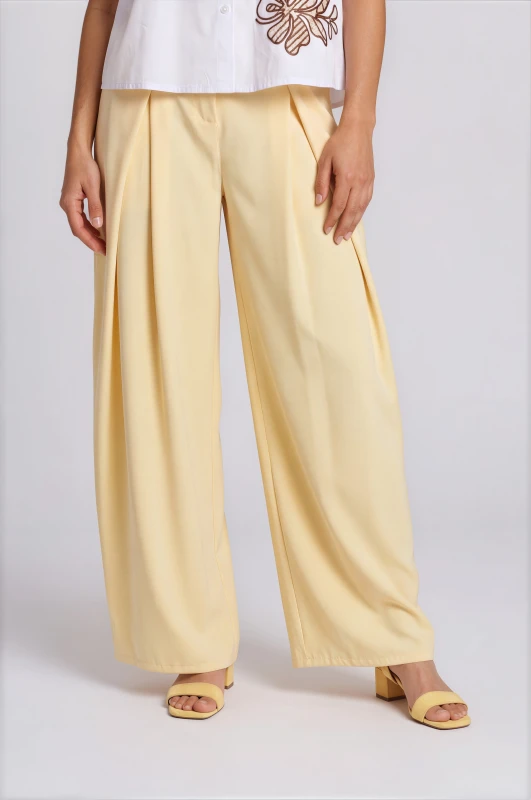 Pants Solid Color Wide Leg Pleats