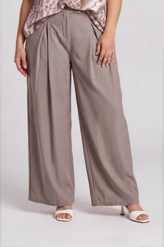 Pants Solid Color Wide Leg Pleats