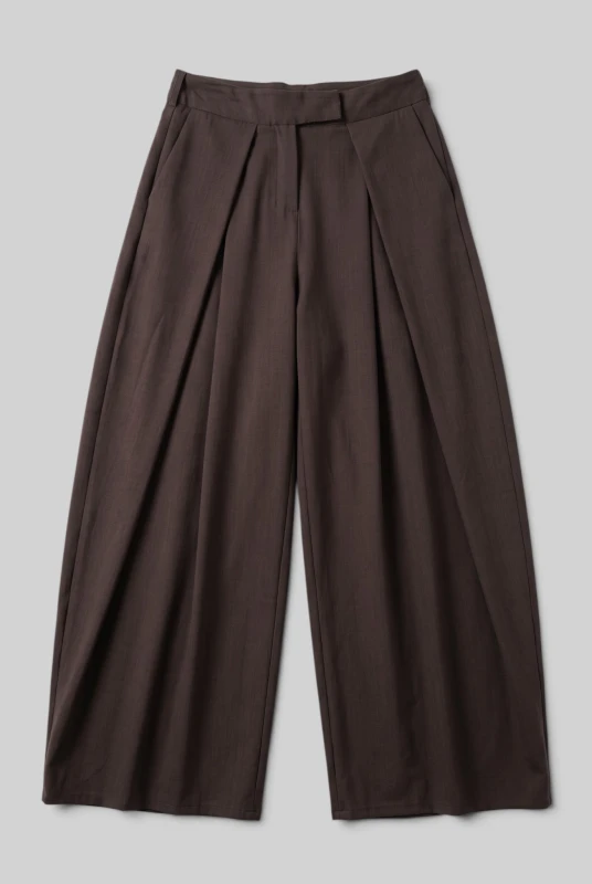 Pants Solid Color Wide Leg Pleats