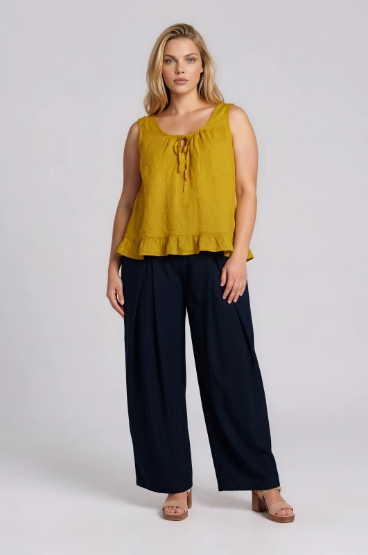Pants Solid Color Wide Leg Pleats