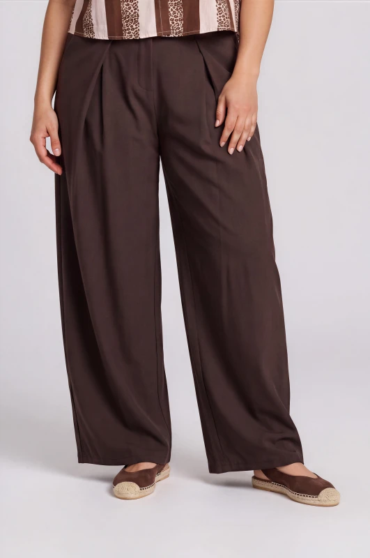 Pants Solid Color Wide Leg Pleats