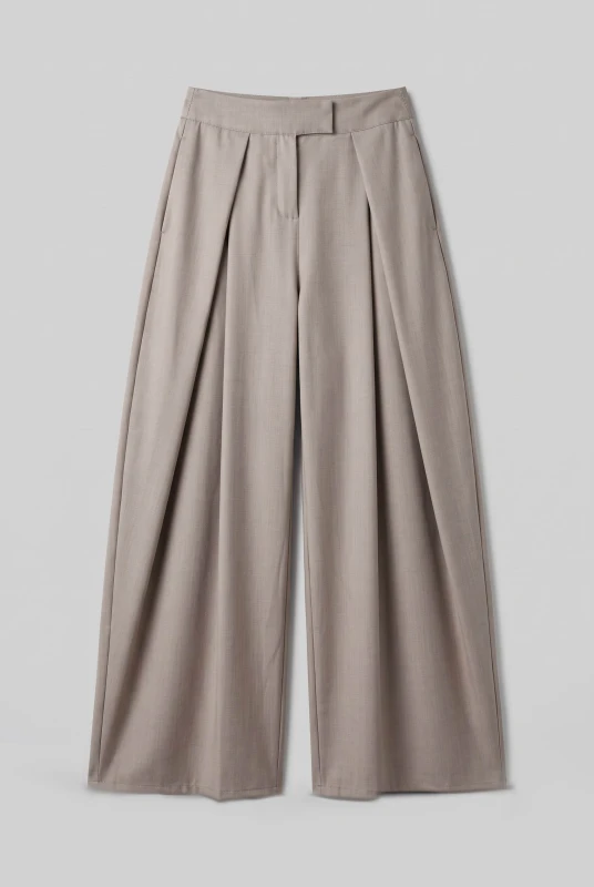 Pants Solid Color Wide Leg Pleats