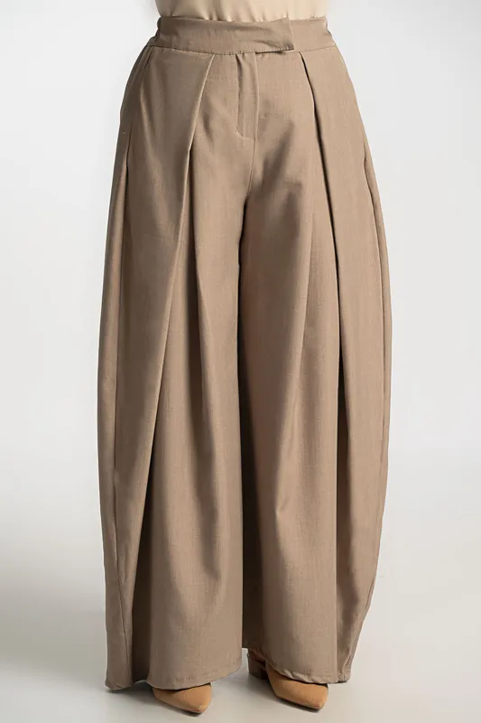 Pants Solid Color Wide Leg Pleats