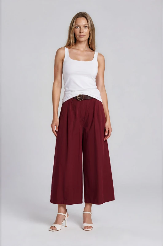 Pants Solid-Color Wide-Leg Belt