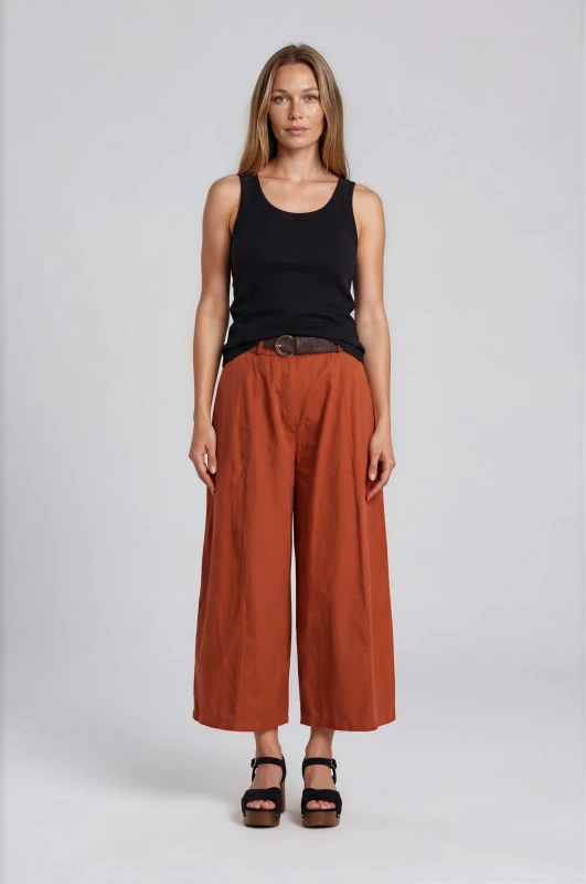 Pants Solid-Color Wide-Leg Belt