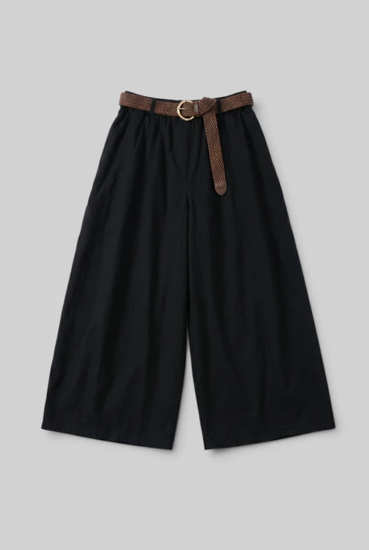 Pants Solid-Color Wide-Leg Belt
