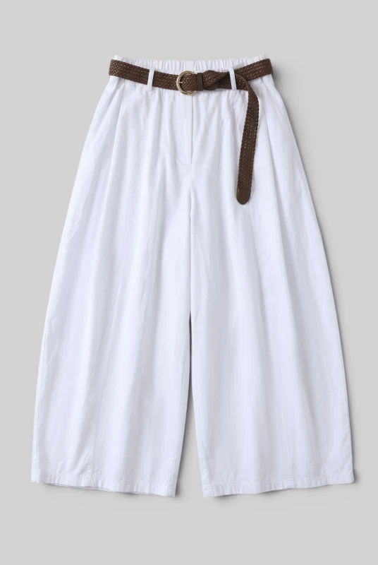 Pants Solid-Color Wide-Leg Belt