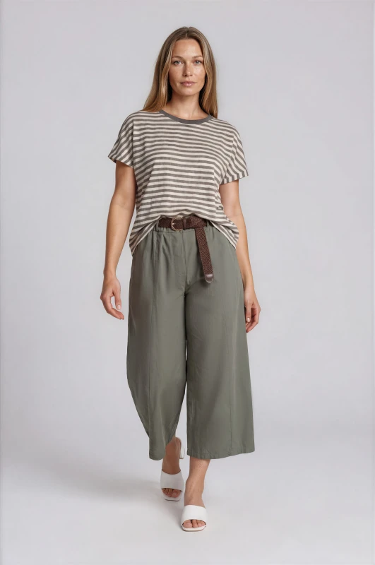Pants Solid-Color Wide-Leg Belt