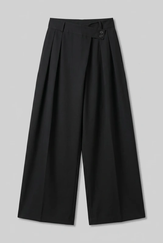 Pants Side Pleats Buttons