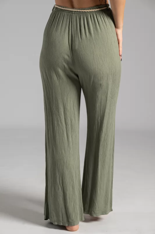 Pants Pleated Belt Khaki